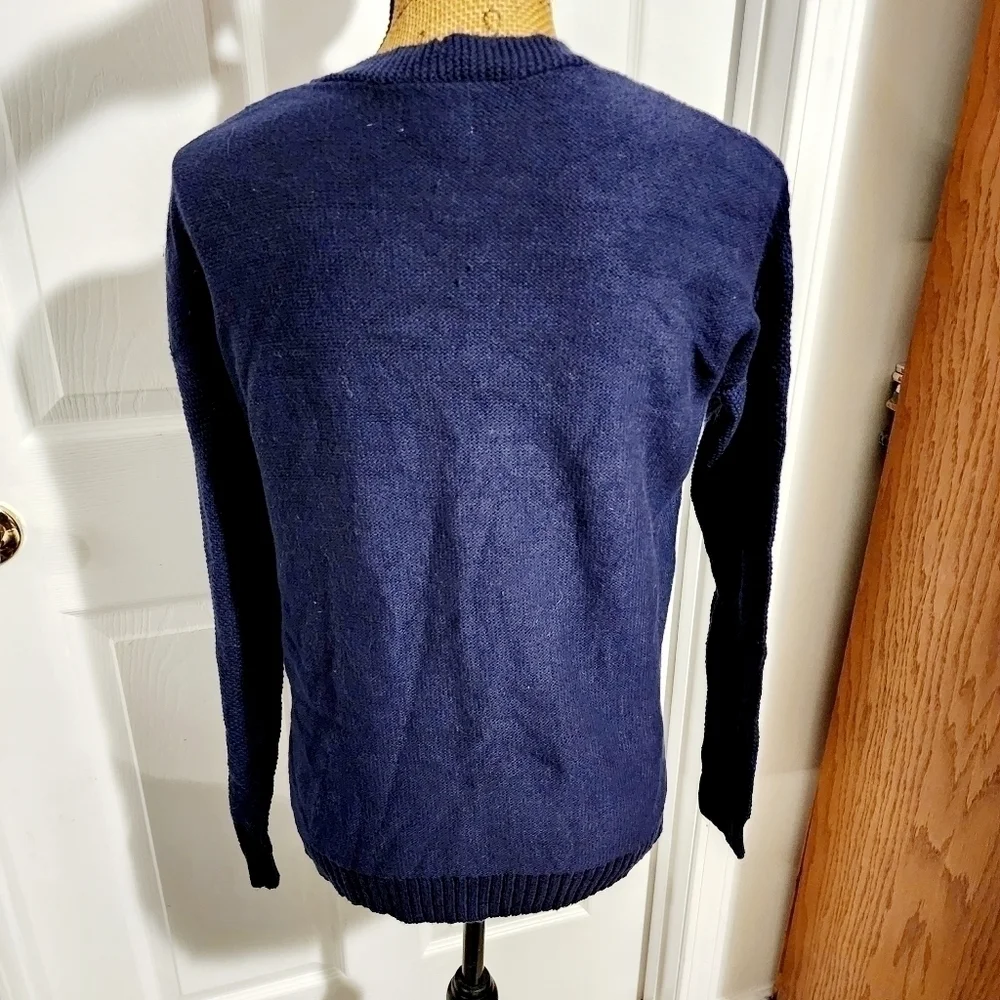 Old Navy Lace Up Front Neckline Blue Sweater Women's XS Textured Knit Stripes